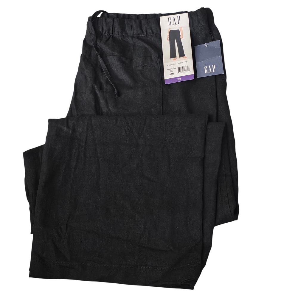Gap Womens Pull-On Linen Pant Black Wide Leg Drawstring XXL GP012714 NWT